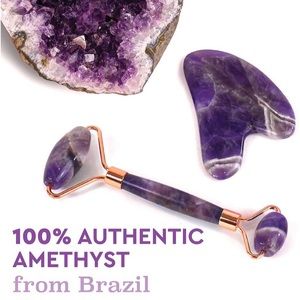 NEW IN BOX AMETHYST FACIAL ROLLER AND GUA SHA